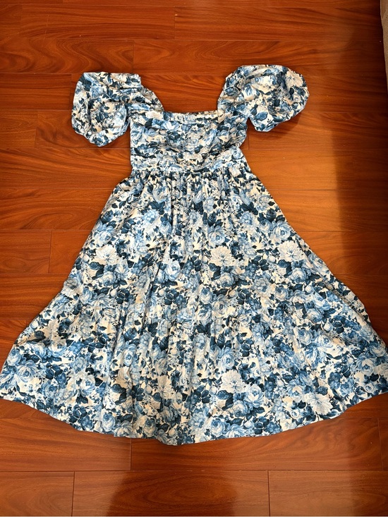 Abercrombie & Fitch Dresses & Skirts - Abercrombie & Fitch Emerson Poplin Midi Dress M Blue Floral Puff Sleeve Smock